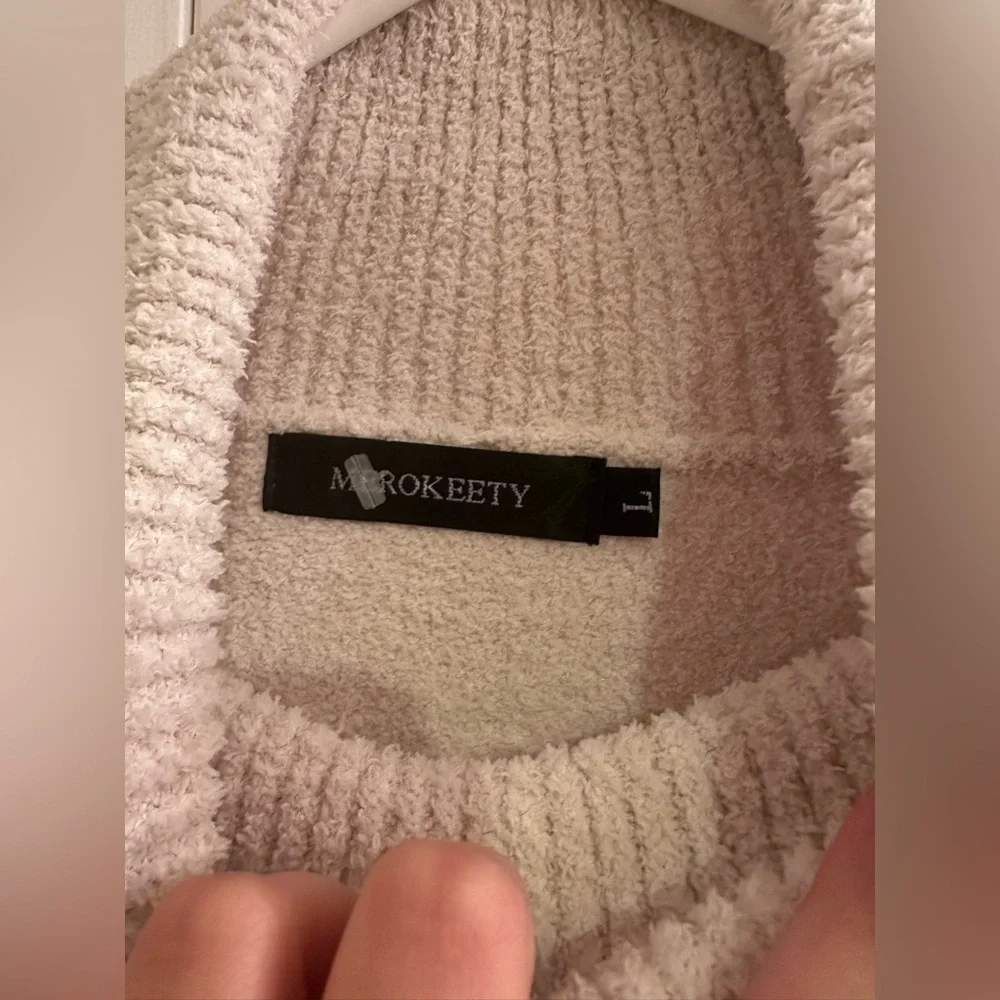 Merokeety Cozy Chunky Knit Turtleneck Sweater | Oversized Cream/Oatmeal - Size L - Picture 8 of 9